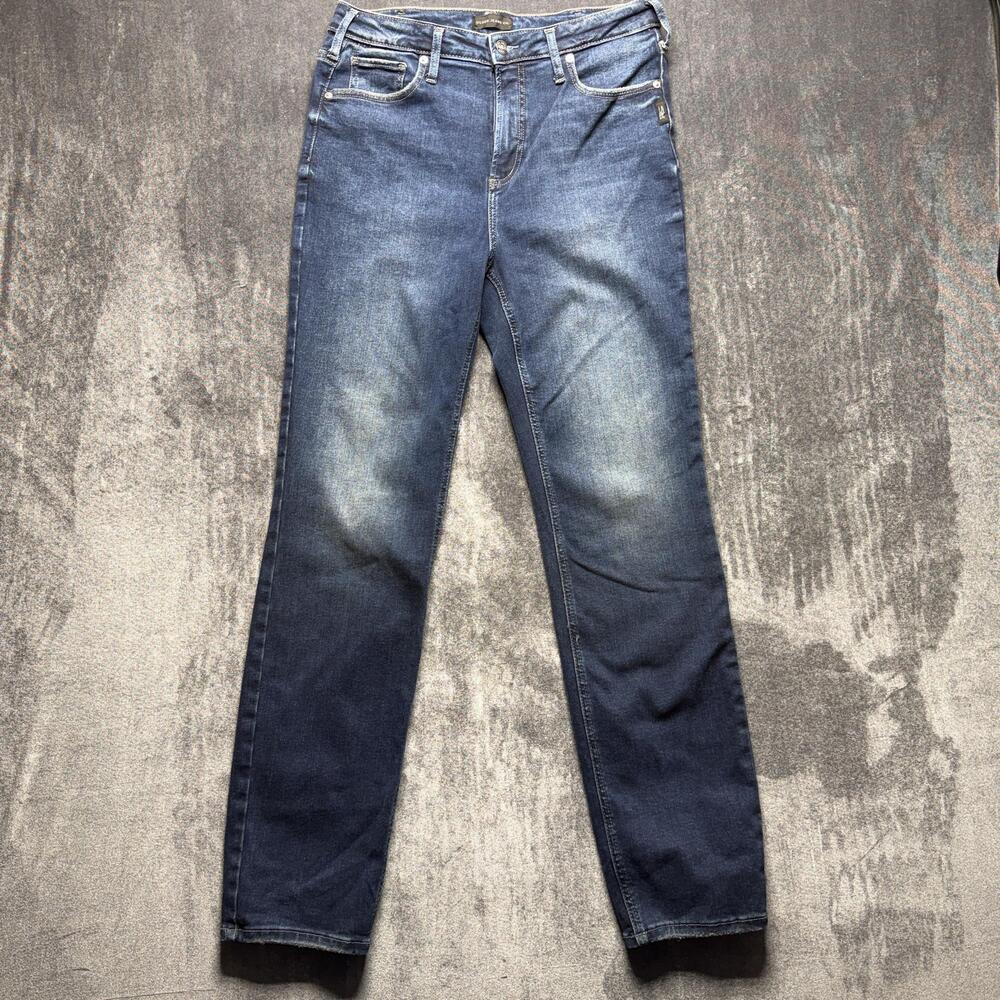 Silver Jeans Co Infinite Fit Straight Jeans Womens L Blue Mid Rise Stretch Denim